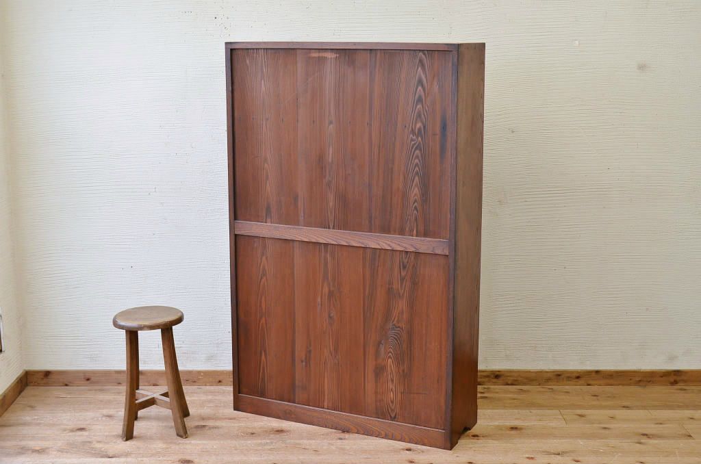 アンティーク家具　タモ材の上質な色ガラス入り本箱(ブックケース)