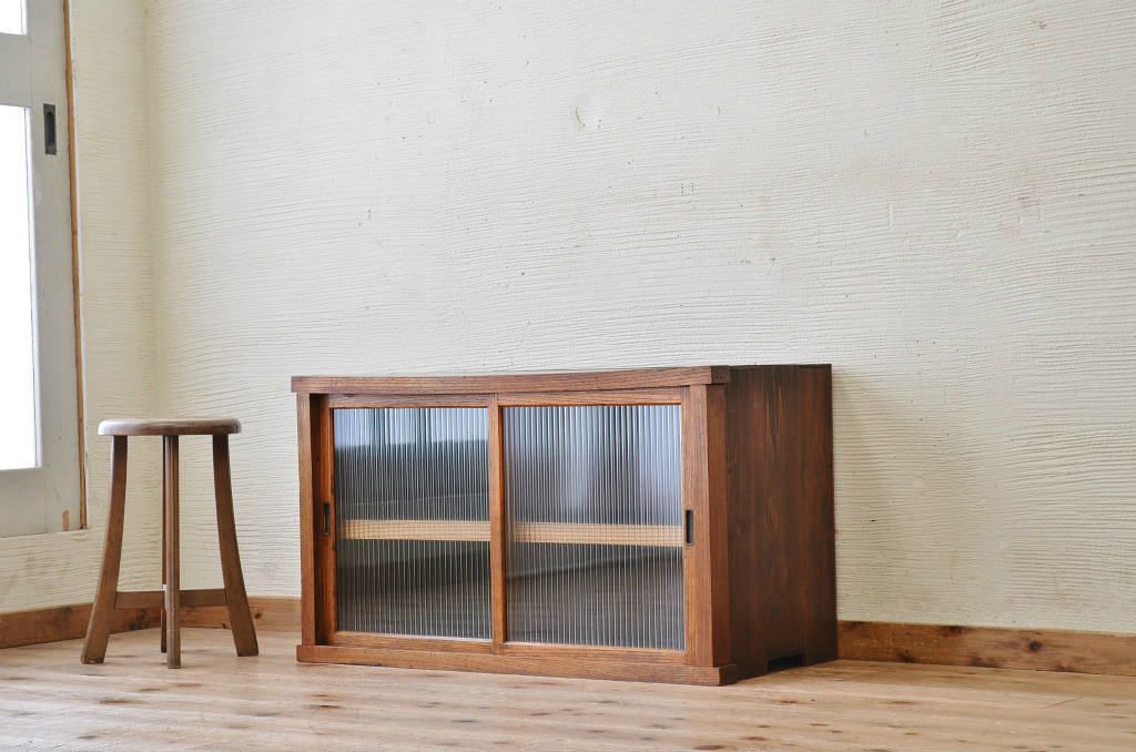 アンティーク家具　前面欅!モールガラスアンティーク収納棚