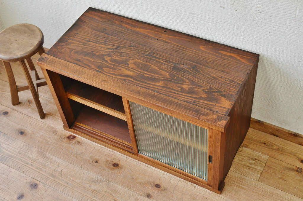 アンティーク家具　前面欅!モールガラスアンティーク収納棚