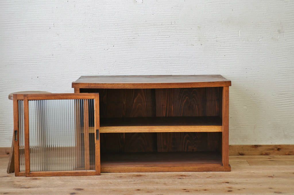 アンティーク家具　前面欅!モールガラスアンティーク収納棚