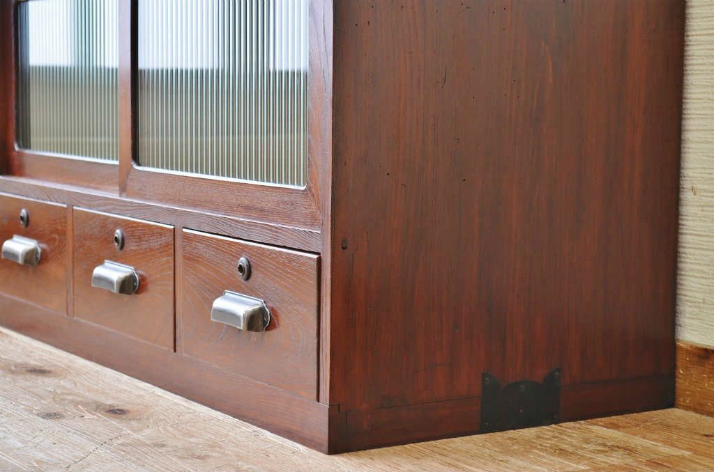 アンティーク家具　古民具　骨董　漆の綺麗なモールガラスローボード