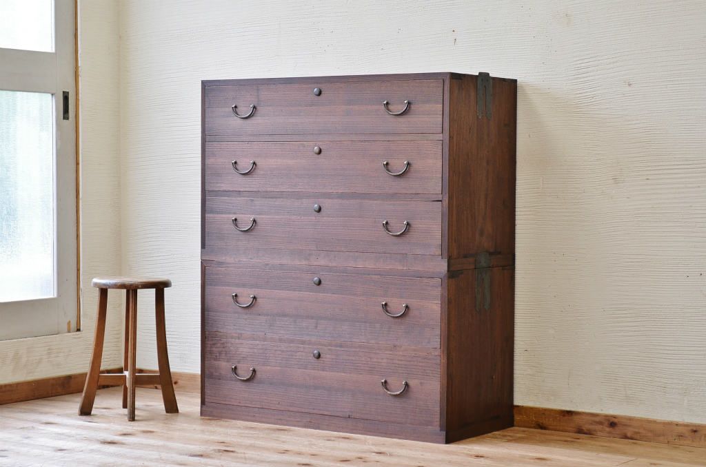 アンティーク家具　☆古民具　骨董　二段重ねシンプルな箪笥(チェスト)