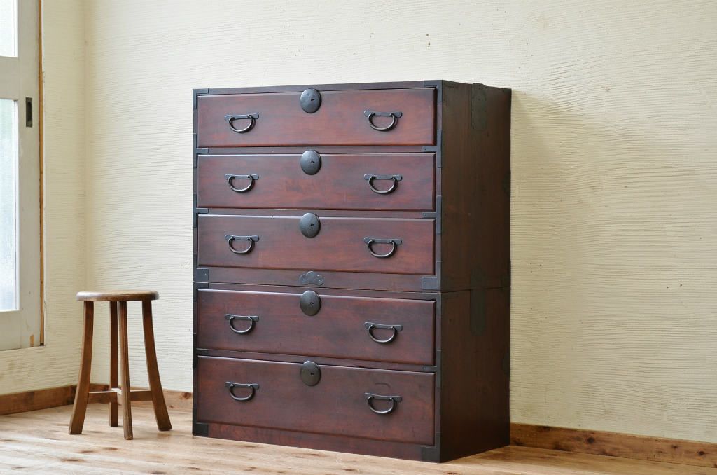 アンティーク家具　☆古民具　骨董　古い欅材の二段重ね時代箪笥