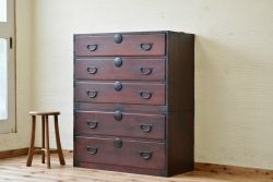 アンティーク家具　☆古民具　骨董　古い欅材の二段重ね時代箪笥