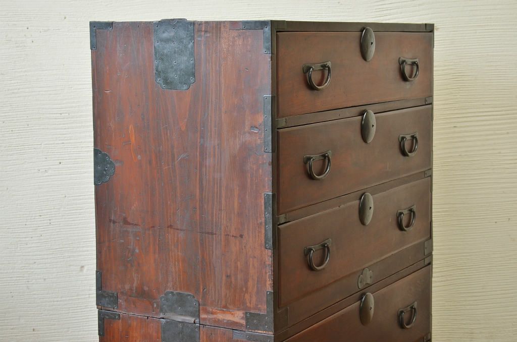 アンティーク家具　☆古民具　骨董　古い欅材の二段重ね時代箪笥