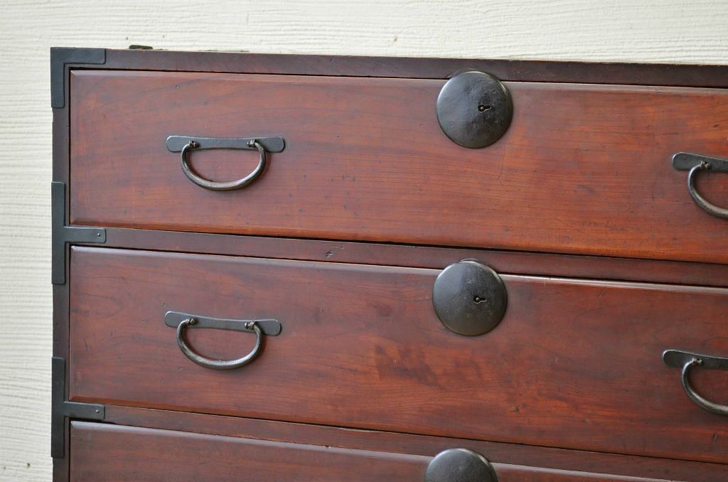 アンティーク家具　☆古民具　骨董　古い欅材の二段重ね時代箪笥
