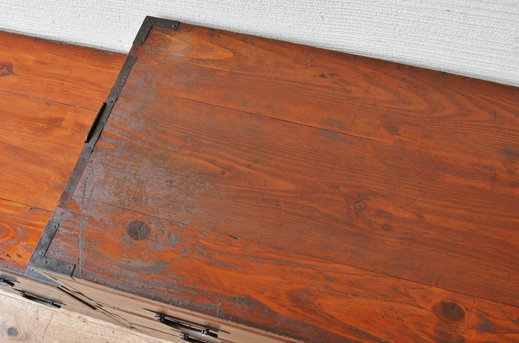 アンティーク家具　☆古民具　骨董　古い欅材の二段重ね時代箪笥