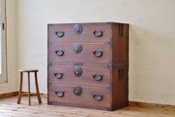 アンティーク家具　☆古民具　骨董　二段重ねシンプルな時代箪笥