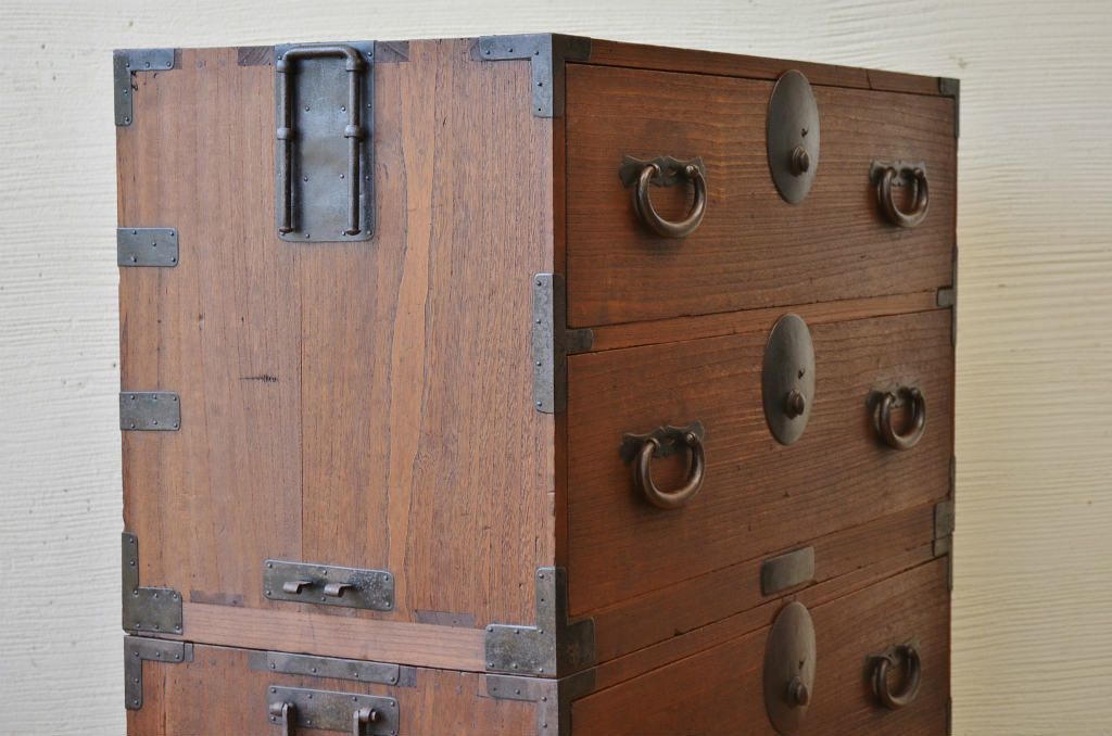 アンティーク家具　☆古民具　骨董　二段重ねシンプルな時代箪笥