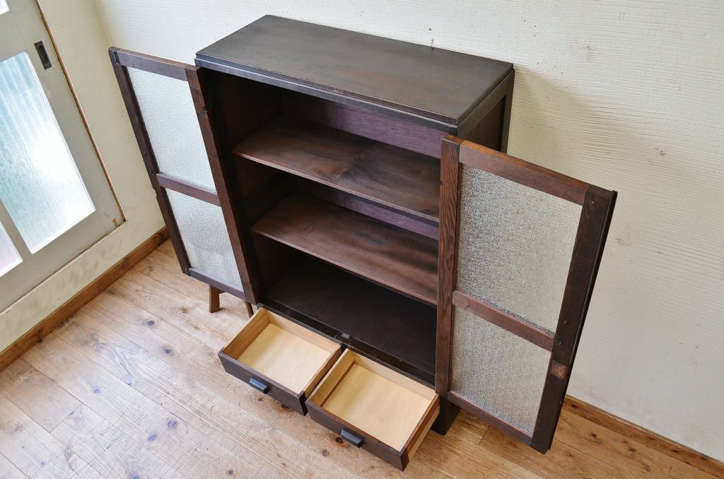 アンティーク家具　ダイヤガラスアンティーク本箱