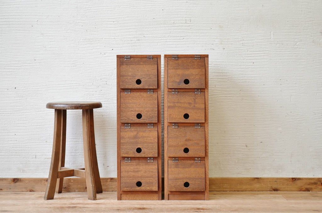 アンティーク家具　古材で製作したパタパタ収納棚2個セット