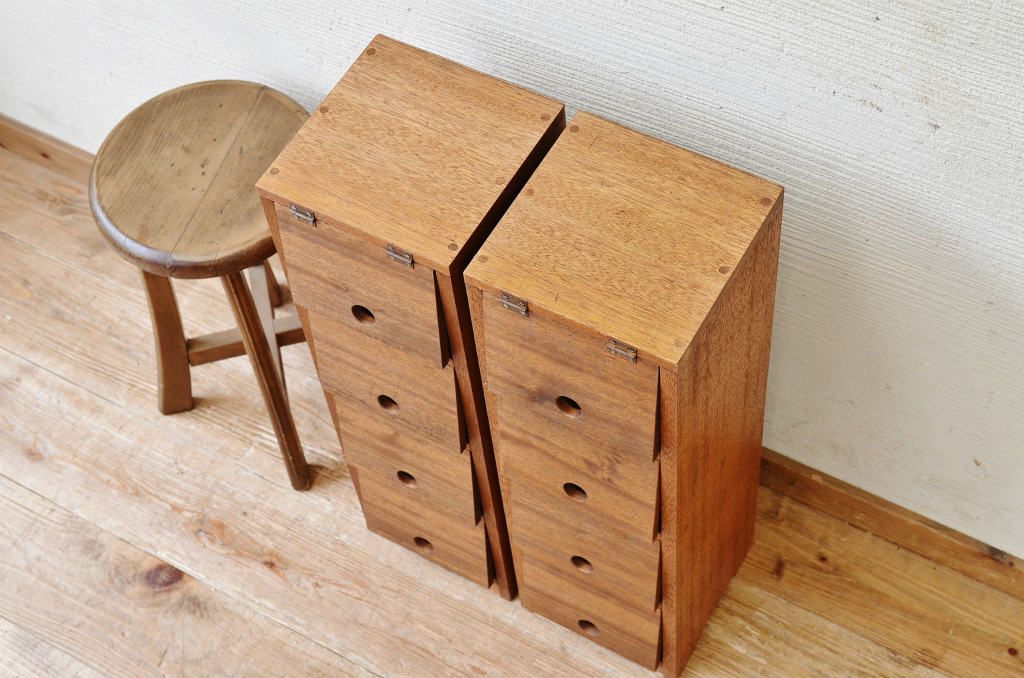 アンティーク家具　古材で製作したパタパタ収納棚2個セット