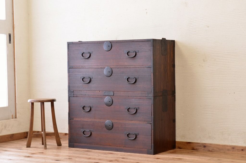 アンティーク家具　☆素敵な雰囲気!古い木の二段重ね時代箪笥