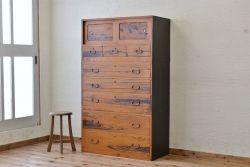 アンティーク家具　◇古民具　骨董　三段重ね前黒柿時代箪笥