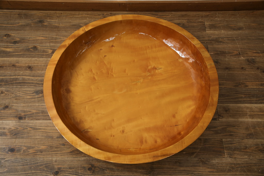 中古　特大!!　楓(カエデ)材　温かみのある色合いが魅力的なくり抜き鉢(こね鉢、ディスプレイボウル、店舗什器)(R-078818)