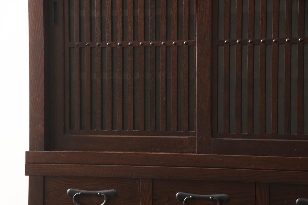 中古　美品　上質な和の空間を演出する水屋箪笥サイドボード(サイドキャビネット、収納棚、戸棚、下駄箱)(R-064354)