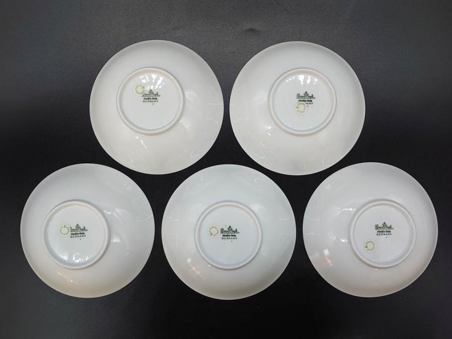 ドイツ　Rosenthal(ローゼンタール)　Studio-linie(スタジオライン)　シンプルながら飾り模様のデザイン性が光るベース2点&プレート7客セット(CLASSIC ROSE、クラシック・ローズ、ゴールドライン、花瓶、花器、花入、花生、磁器、中皿、大皿、洋食器、金彩)(R-078703)