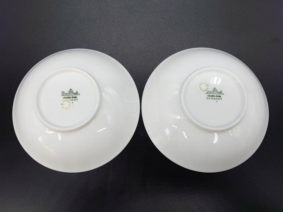 ドイツ　Rosenthal(ローゼンタール)　Studio-linie(スタジオライン)　シンプルながら飾り模様のデザイン性が光るベース2点&プレート7客セット(CLASSIC ROSE、クラシック・ローズ、ゴールドライン、花瓶、花器、花入、花生、磁器、中皿、大皿、洋食器、金彩)(R-078703)