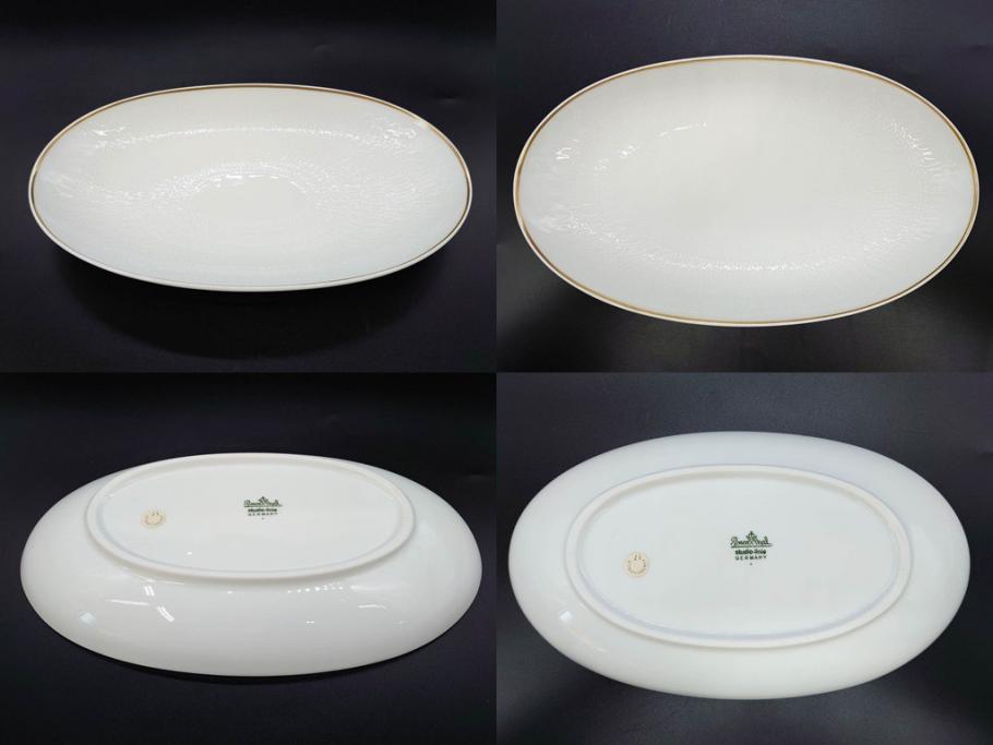 ドイツ　Rosenthal(ローゼンタール)　Studio-linie(スタジオライン)　シンプルながら飾り模様のデザイン性が光るベース2点&プレート7客セット(CLASSIC ROSE、クラシック・ローズ、ゴールドライン、花瓶、花器、花入、花生、磁器、中皿、大皿、洋食器、金彩)(R-078703)