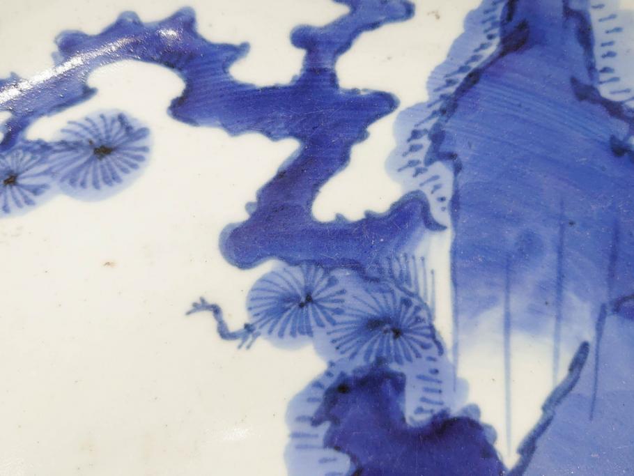 江戸期 大明成化年製 古伊万里 染付 松・山水図 約37cm 1尺2寸