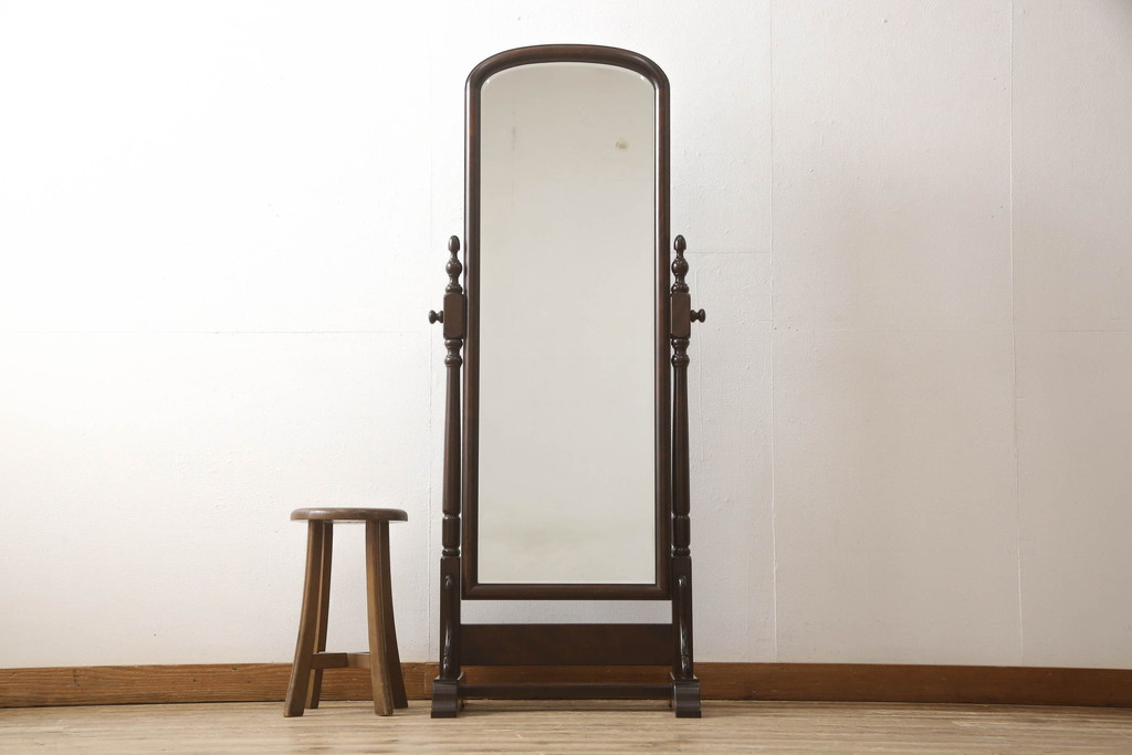 中古　美品　松本民芸家具　丸みのある優しいデザインの姿見(ミラー、鏡)(R-058904)