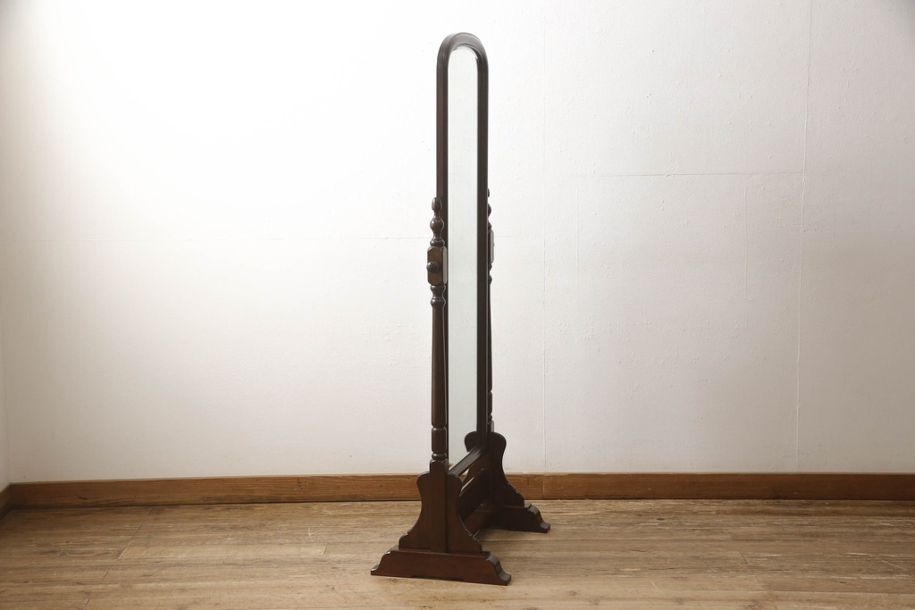 中古　美品　松本民芸家具　丸みのある優しいデザインの姿見(ミラー、鏡)(R-058904)