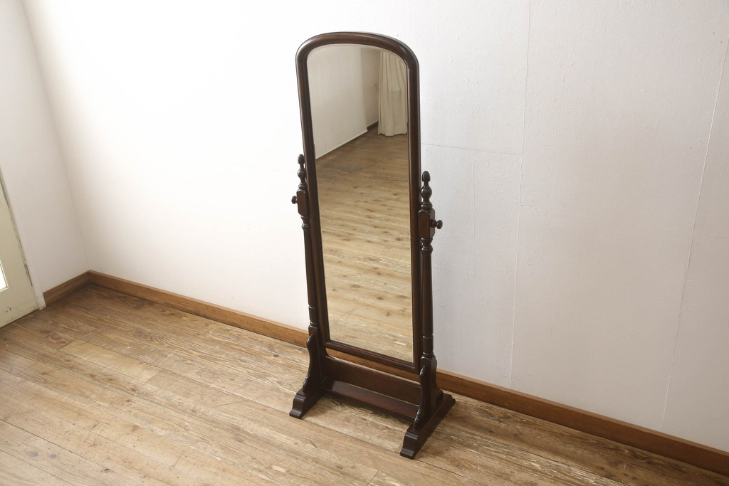 中古　美品　松本民芸家具　丸みのある優しいデザインの姿見(ミラー、鏡)(R-058904)