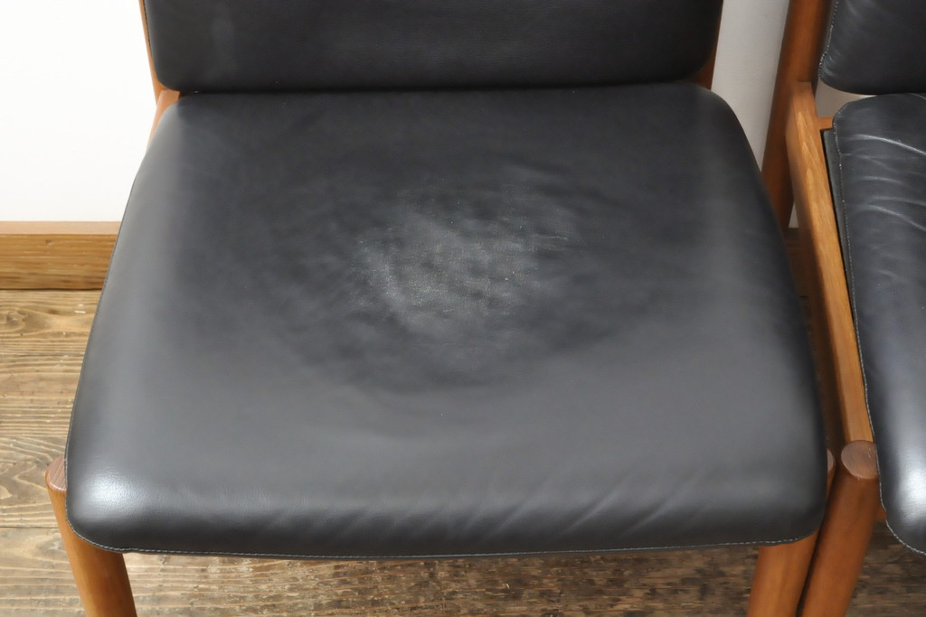 ビンテージ家具　ジャパンヴィンテージ　チーク材　メンズライクスタイルの空間づくりに活躍する本革ダイニングチェア2脚セット(レザー、椅子、イス)(R-058686)