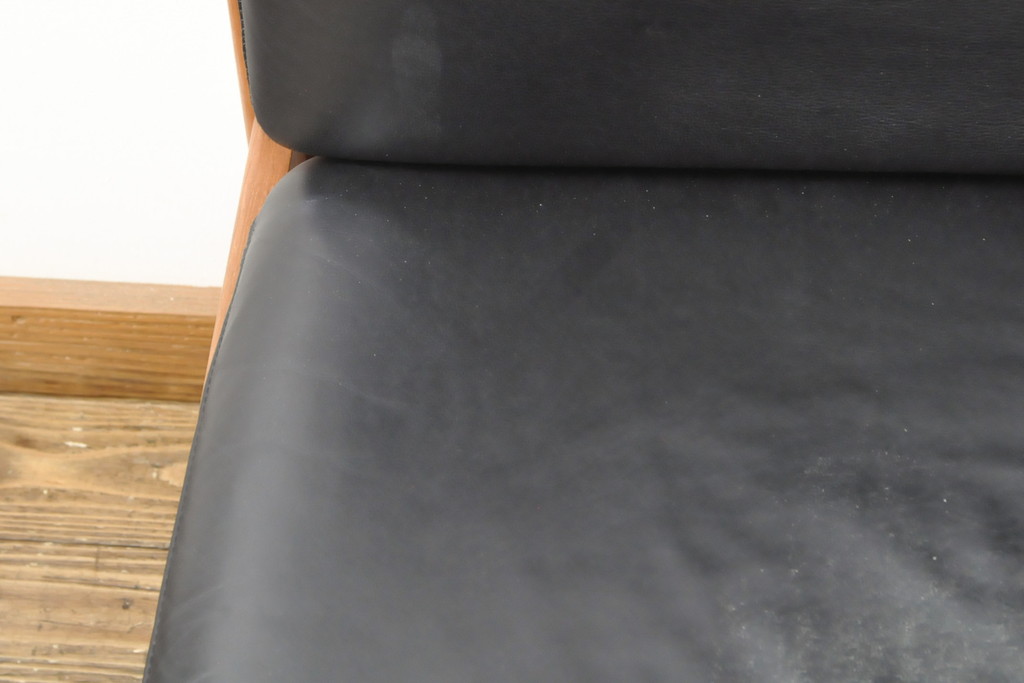 ビンテージ家具　ジャパンヴィンテージ　チーク材　メンズライクスタイルの空間づくりに活躍する本革ダイニングチェア2脚セット(レザー、椅子、イス)(R-058686)