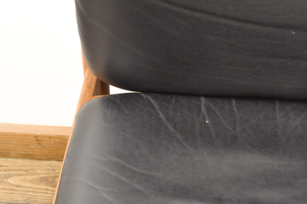 ビンテージ家具　ジャパンヴィンテージ　チーク材　メンズライクスタイルの空間づくりに活躍する本革ダイニングチェア2脚セット(レザー、椅子、イス)(R-058687)