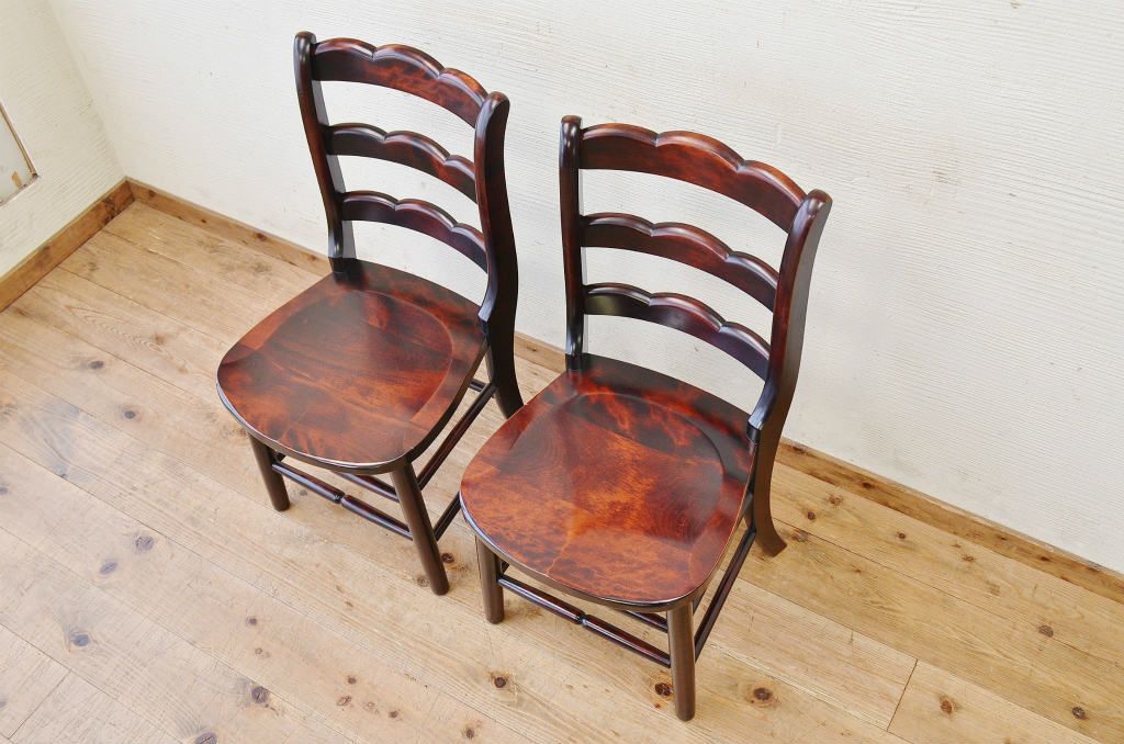 中古　日向民芸ダイニングチェア2脚セット2