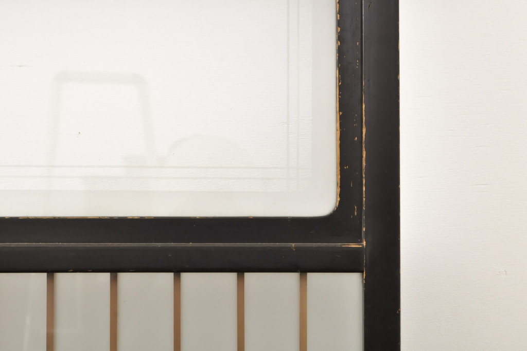 アンティーク建具　腰板欅(ケヤキ)材　上質な和を演出してくれる格子ガラス戸4枚セット(引き戸、建具)(R-059161)