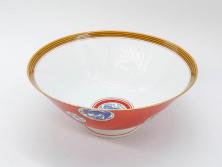 大正〜昭和初期　名古屋製陶所　オールド名陶(メイトー)　約21cm　6.8寸　鮮やかな朱色が目を引く菓子鉢(皿、深鉢、どんぶり、大鉢、和皿、中皿、菓子器、魚、鳳凰、鳥、鶏、獅子唐草、和食器、六寸八分、裏印)(R-078831)
