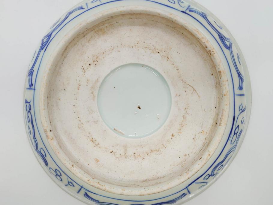江戸期 古伊万里 染付 山水図 約26cm 8.6寸 器全体に描かれた