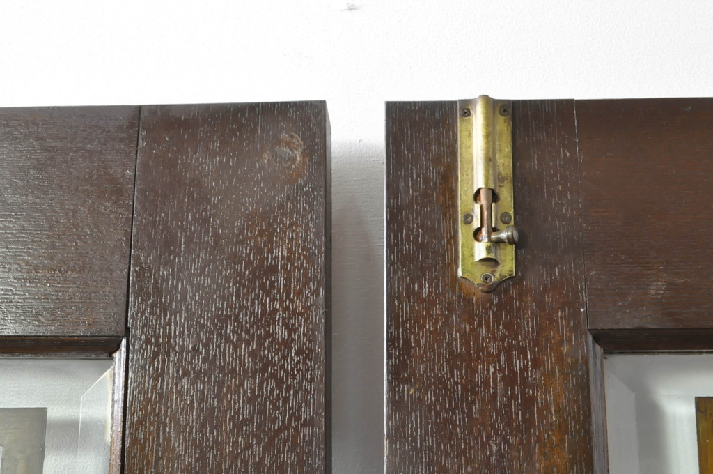 アンティーク建具　総ナラ材　レトロな雰囲気漂う両開きドア1対2セット(ガラス扉、玄関扉)(R-079020)
