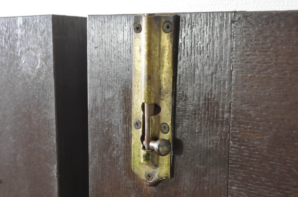 アンティーク建具　総ナラ材　レトロな雰囲気漂う両開きドア1対2セット(ガラス扉、玄関扉)(R-079020)