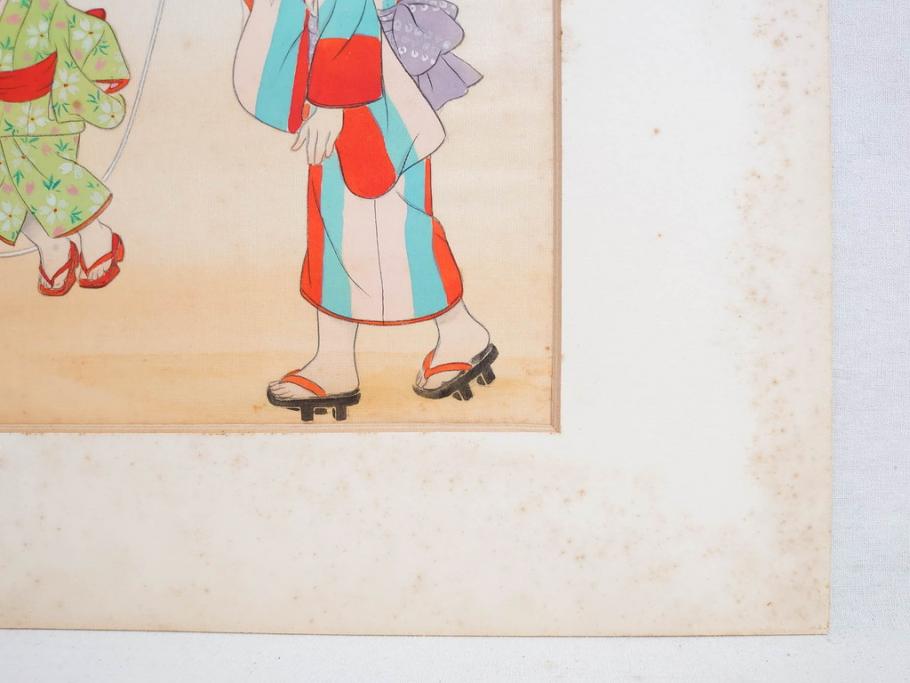 真作　蔦谷喜一　「縄とび」　1983年制作　サイン入り　絵画(人物画、ぬりえ、塗り絵、縄跳び、子供、子ども、額装)(R-076210)