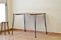 アンティーク家具　☆天板無垢材鉄脚テーブル(作業台)3
