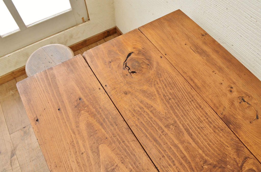 アンティーク家具　☆天板無垢材鉄脚テーブル(作業台)3