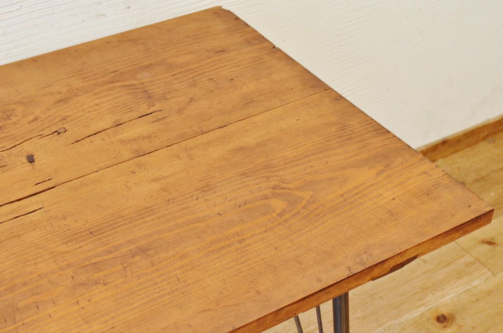 アンティーク家具　☆天板無垢材鉄脚テーブル(作業台)5