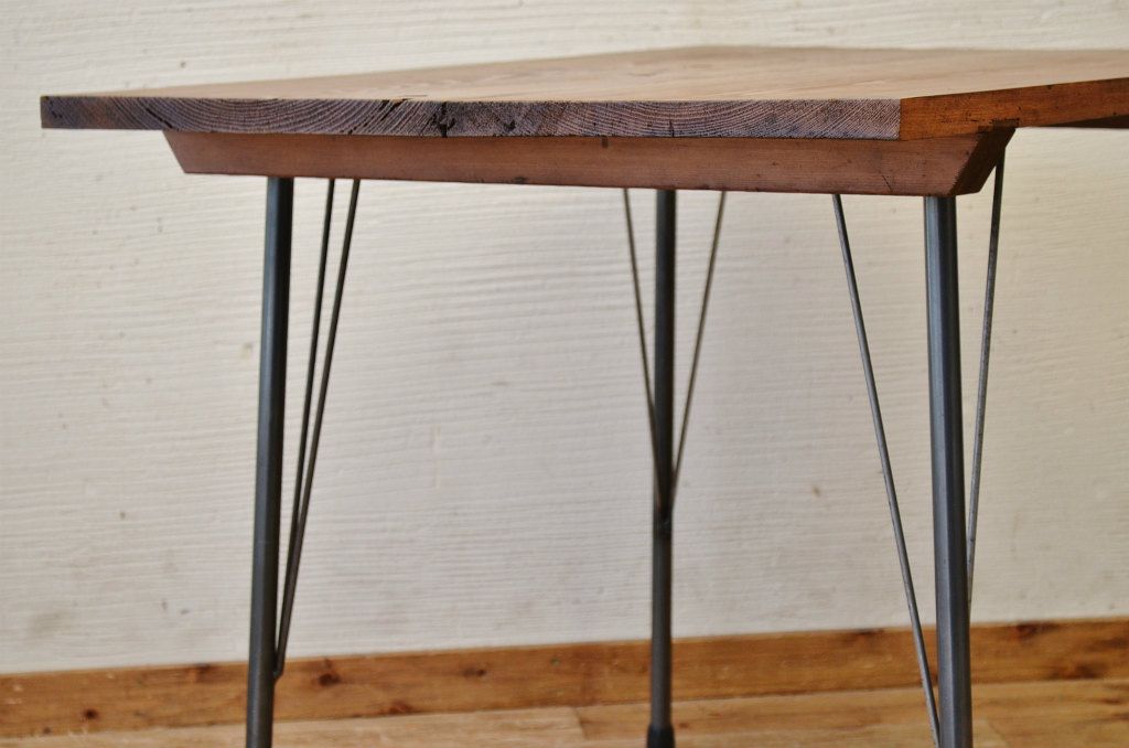 アンティーク家具　☆天板無垢材鉄脚テーブル(作業台)5
