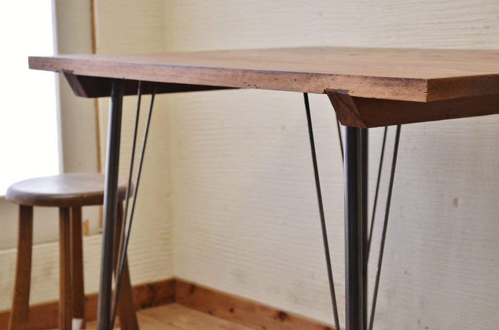 アンティーク家具　☆天板無垢材鉄脚テーブル(作業台)5