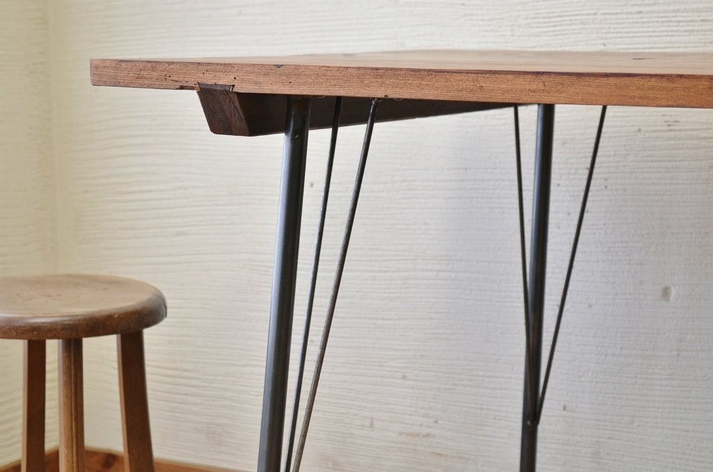 アンティーク家具　☆天板無垢材鉄脚テーブル(作業台)5
