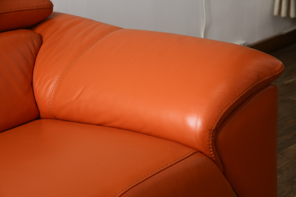 中古　美品　2020年3月頃購入　総本革(レザー)　イタリア　ニコレッティ・ホーム(NICOLETTI HOME)　テスラ(Tesla)　快適な座り心地と高級感ある空間を演出してくれる2.5Pソファ(レザーソファ、アームソファ、ハイバック、ローバック、2人掛け、3人掛け)(定価約54万円)(R-075398)