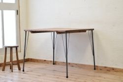 アンティーク家具　☆天板無垢材鉄脚テーブル(作業台)6