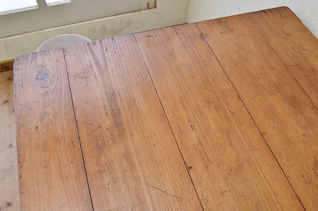アンティーク家具　☆天板無垢材鉄脚テーブル(作業台)6