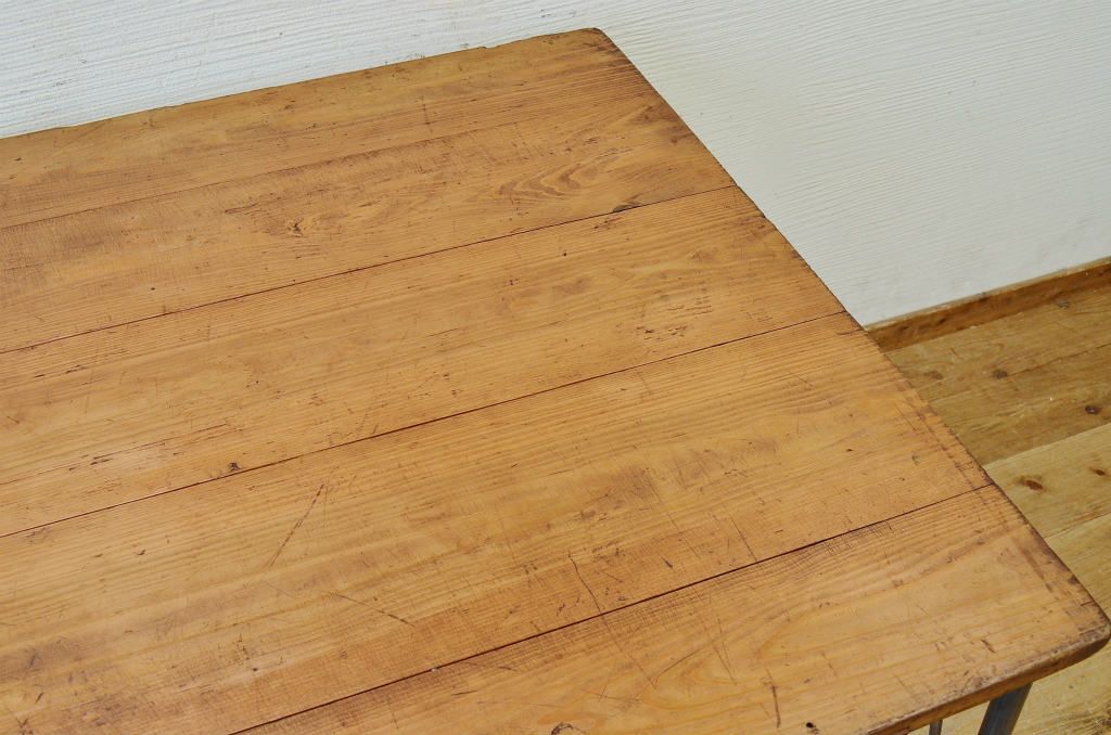 アンティーク家具　☆天板無垢材鉄脚テーブル(作業台)6