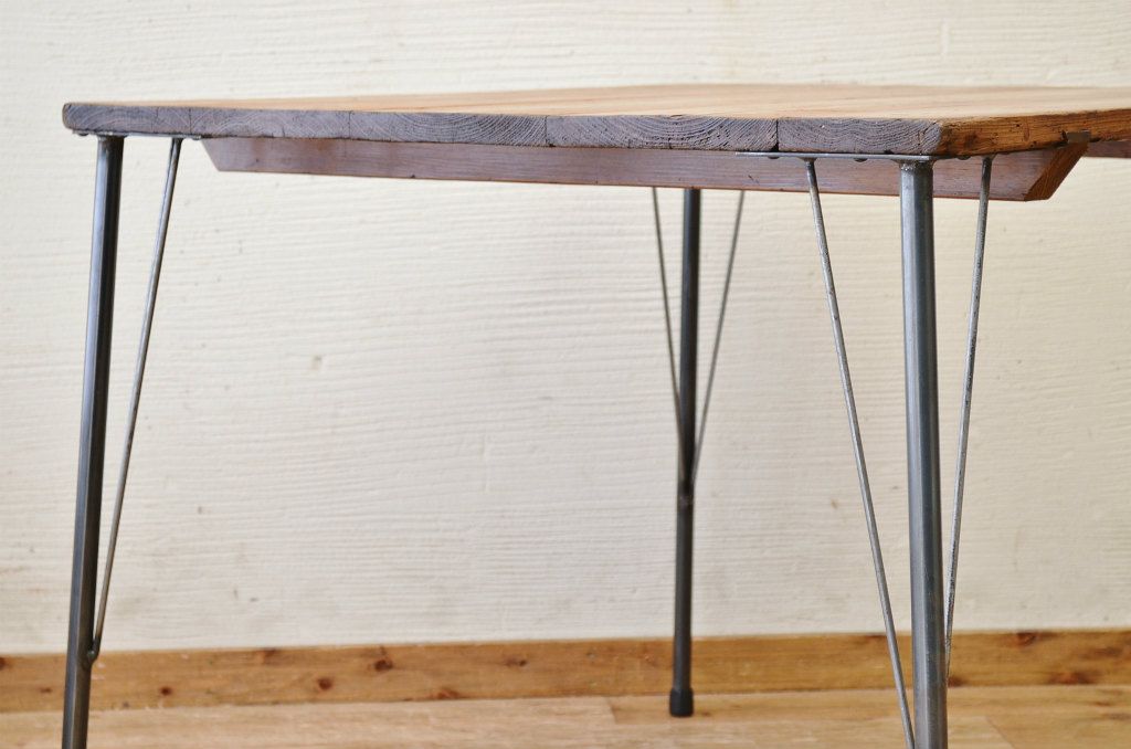 アンティーク家具　☆天板無垢材鉄脚テーブル(作業台)6