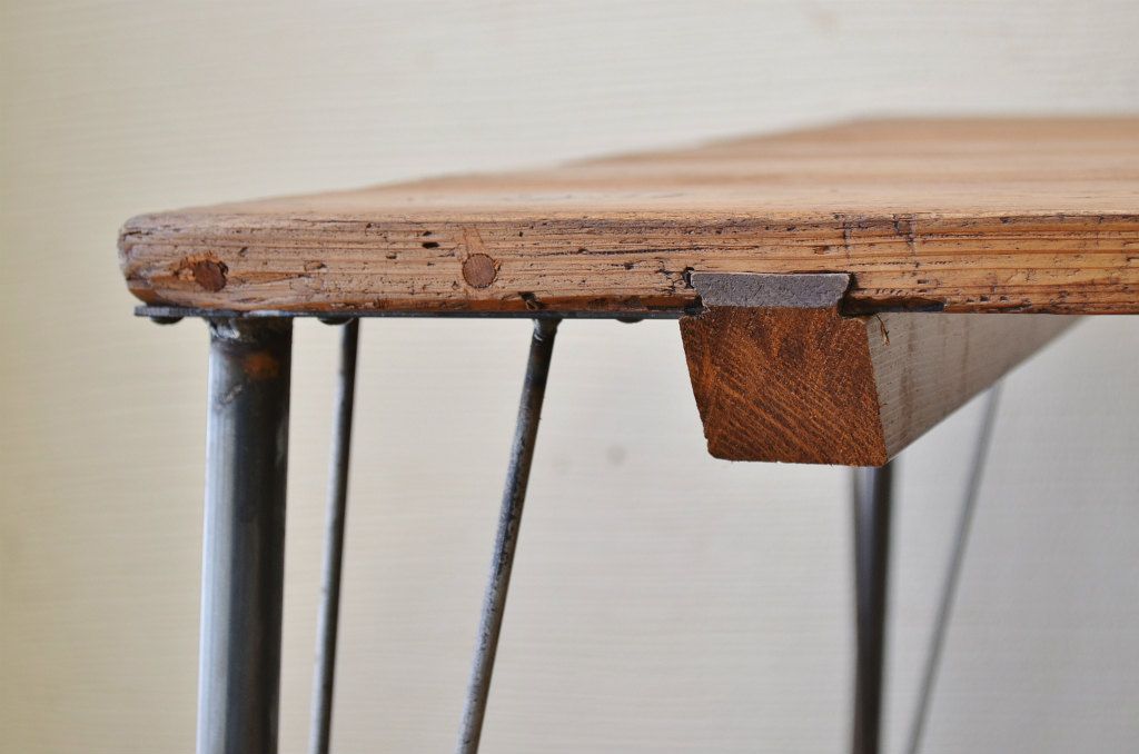 アンティーク家具　☆天板無垢材鉄脚テーブル(作業台)6