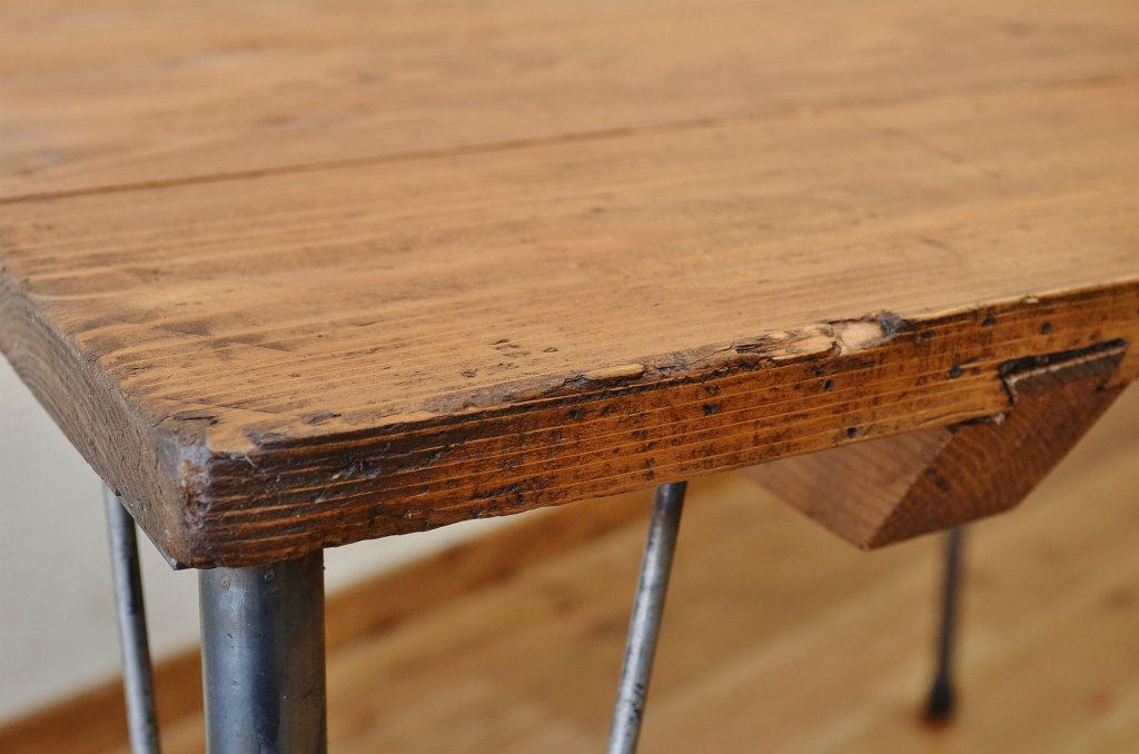 アンティーク家具　☆天板無垢材鉄脚テーブル(作業台)6